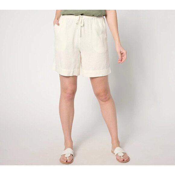 BEAUTIFUL by Lawrence Zarian Petite Linen Blend Short Ivory Petite Medium - Picture 1 of 1